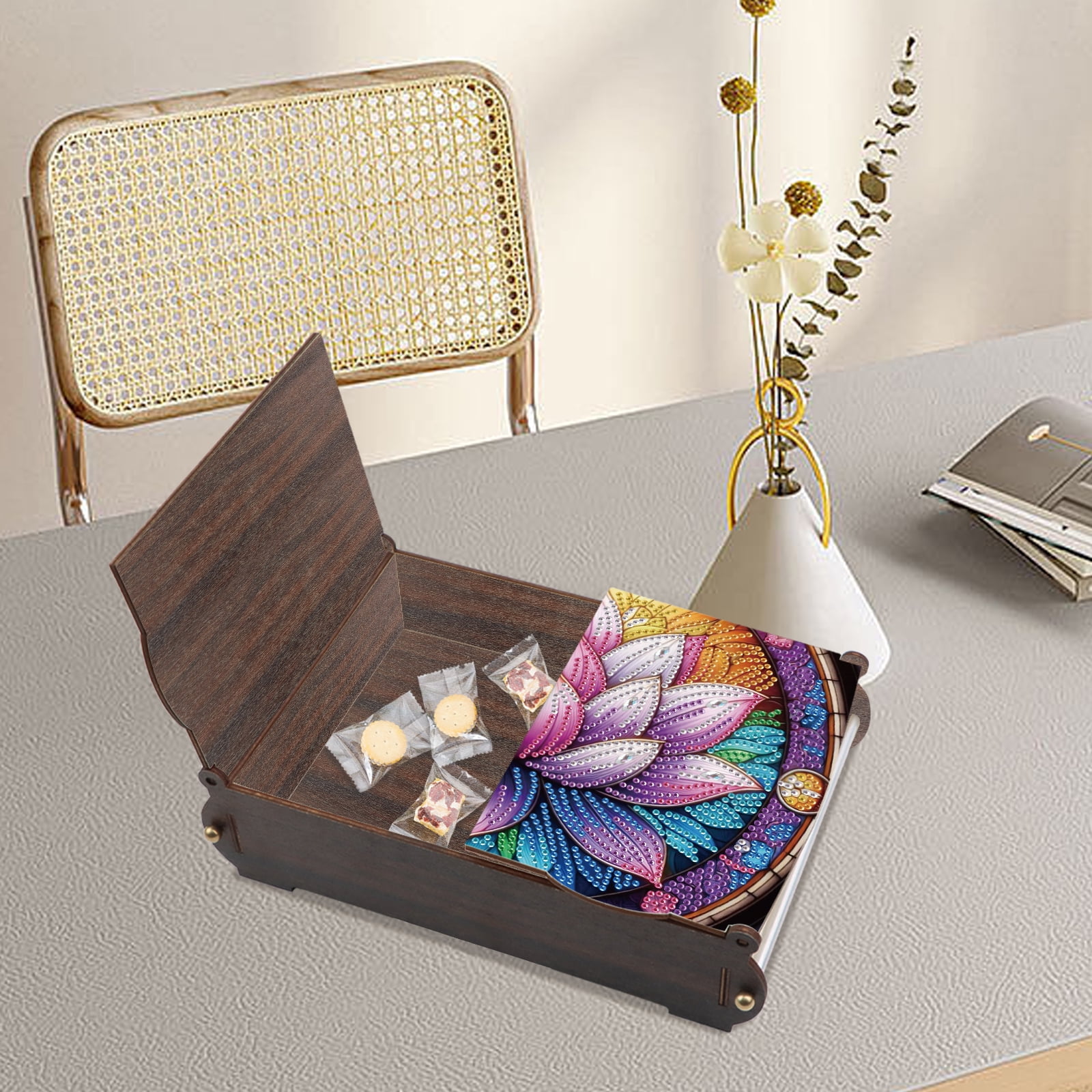 Diamond Painting Kit Storage Box, Beautiful Lotus DIY Multifunctional Handicraft Storage Box, Suitable for Home Office Holiday Gifts