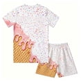 thumbnail image 5 of WhouRiu Boys Girls Summer Casual Outfits Kids Unisex Short Sleeve Ice Cream Graphic Tees Shorts Sets, 5 of 5