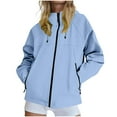 thumbnail image 2 of CFLVAEK Plus Size Rain Jackets for Women Lightweight Full Zip Outdoor Coat Waterproof Hiking Outdoor Jacket with Hood Fall Spring Windbreaker with Pockets Light Blue XXL, 2 of 10