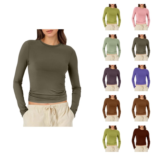 Hauts à Manches Longues pour Femmes 2026 Printemps à la Mode Y2k T-Shirt Court Col Rond Ajusté