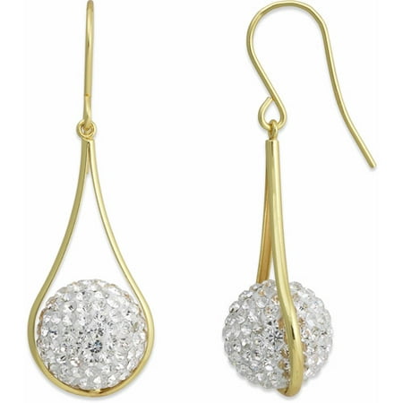 Clear Crystal 18kt Gold over Sterling Silver Captured Dangle Bead Earrings