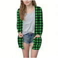 thumbnail image 2 of Delliss Fall Clothes For Girl Trendy Checkered Print Cardigan Thin Top With Pocket Green 130, 2 of 6