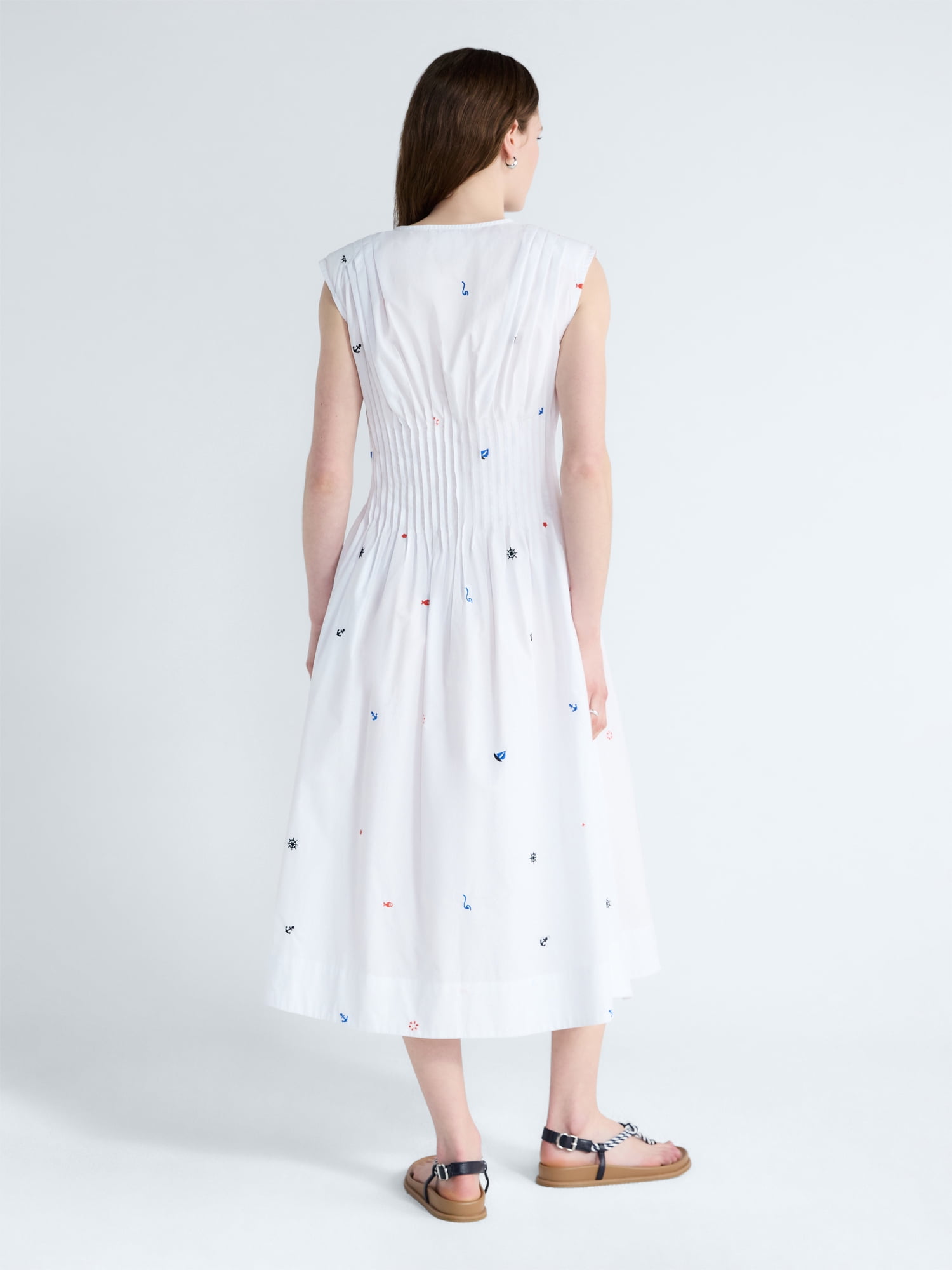 Free Assembly Women's Sleeveless Embroidered Cotton V-Neck Midi Dress, Sizes XS-XXL