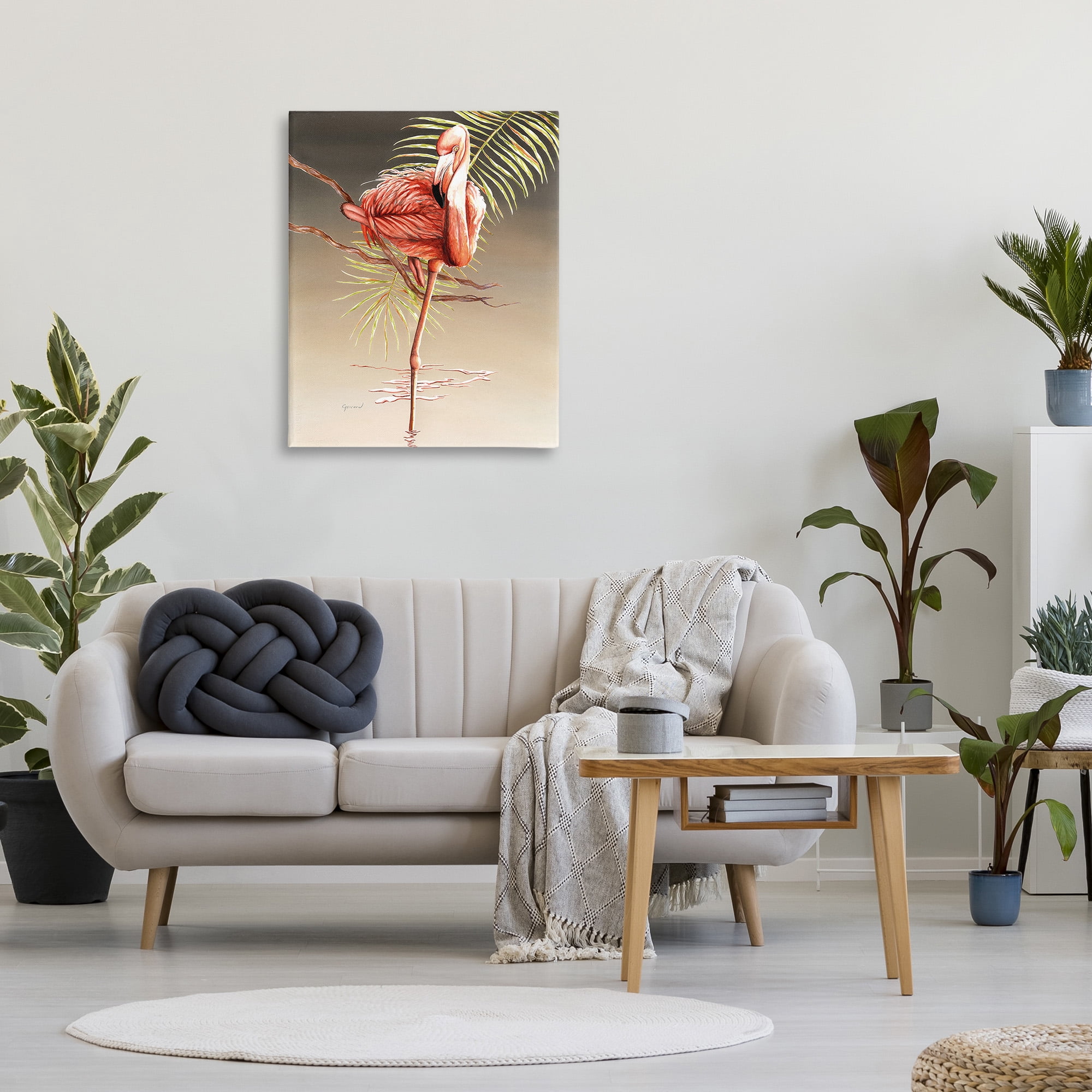 Stupell Industries Flamingo Balancing with Leaf Animals & Insects Painting Gallery Wrapped Canvas Art Print Wall Art, 30 x 40