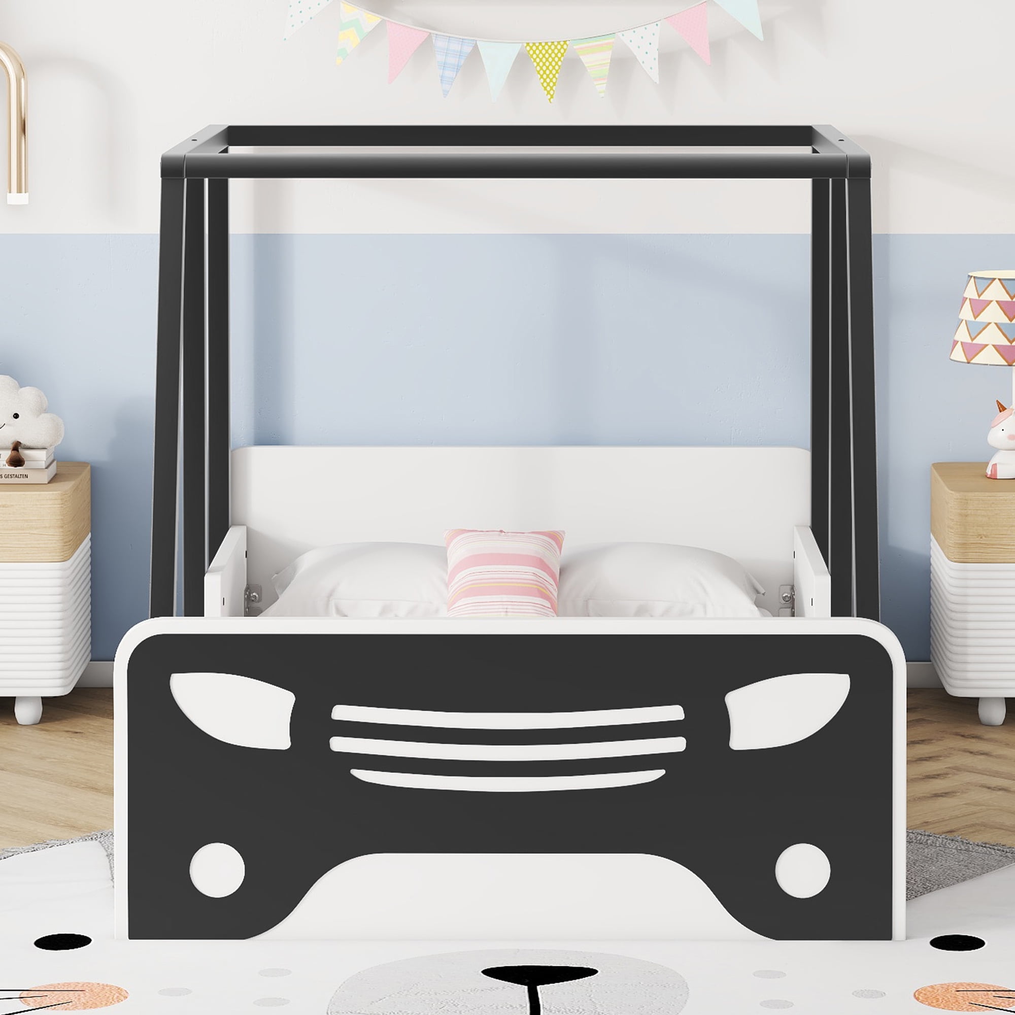 JQCX Twin Size Car-shaped Bed with Roof,Creative Platform Bed for Kids  Girls Boys,No Box Spring Needed,Easy Assembly - Walmart.com