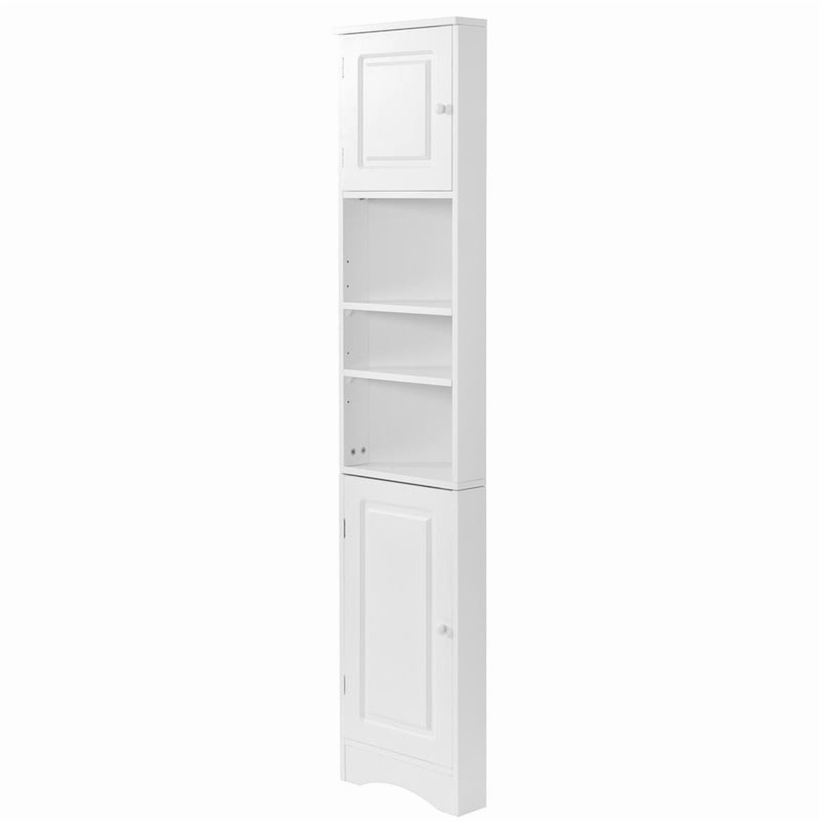 Triangular Corner Storage Cabinet with 2 Doors, Tall Bathroom Hutch Cabinet and Adjustable Shelves