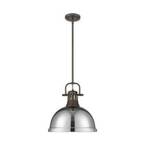 Yep by Golden Lighting Duncan 1-light 14in Rod Hung Pendant in Rubbed Bronze and Chrome shade