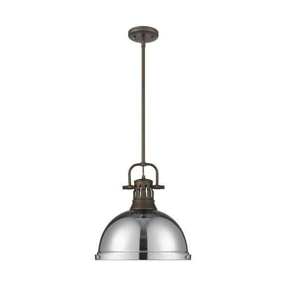 Yep by Golden Lighting Duncan 1-light 14in Rod Hung Pendant in Rubbed Bronze and Chrome shade
