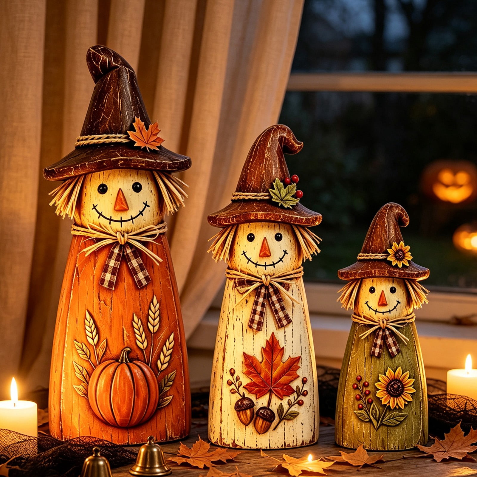 YardChic 3 Pack Thanksgiving Scarecrow Wooden Decor, Harvest Wooden Rustic Wooden Scarecrow Ornaments, Fall Tiered Tray Autumn Table centerpiece Wood Standing Signs for Halloween Home Decoration