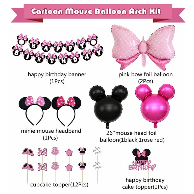 Kit arche de ballons organiques thème minnie mouse noir rose
