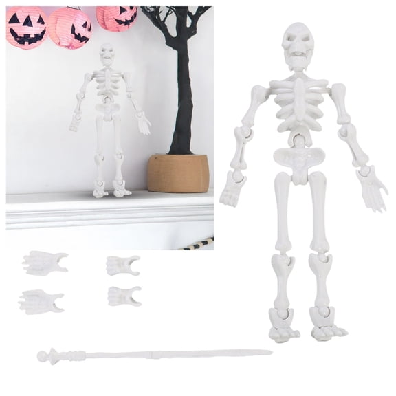 Articulated Skeleton Action Figure, White Halloween Decor with Weapons for Desktop