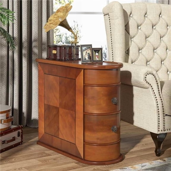 Emoottoo TB-U0093 10.8 in. Solid Wood Narrow End Table - Fully Assembled 2-Drawer Slim Nightstand - Walnut