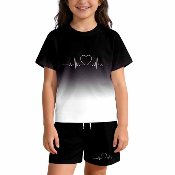Tiijoy Summer Outfits for Girls Gradient Letter Short Sleeve Tshirt Shorts Set, Sizes 2-14