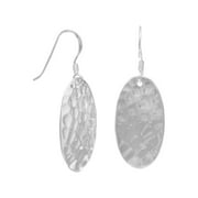 Large Oval Hammered Sterling Silver French Wire Earrings