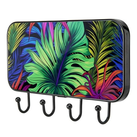 

Tropical Jungle Palm Leaf Self Adhesive Towel Coat Wood Iron Hooks for Home Keys Door Outdoor Home Improvement Utility Hook