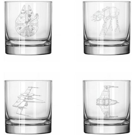 Set of 4 Glass 11 oz Rocks Whiskey Glass Gift Spaceship Collection Two