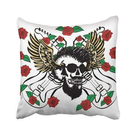Pink Punk Rock (WOPOP Black Rock Punk Skull Wild Rose Guitar Graphic Design Pink Roll Adventure Cartoon Cute Pillowcase Throw Pillow Cover Case 18x18)