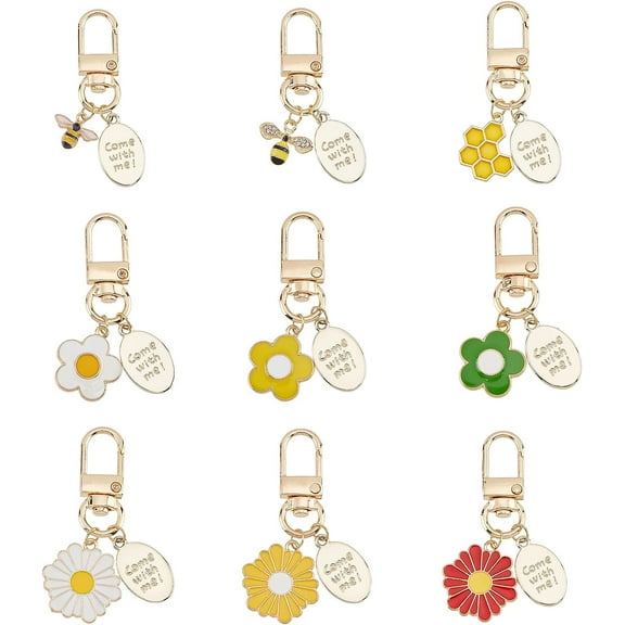 9 Pcs Flower Keychain Cute Daisy Keychains Purse Keychain Accessories Bag Charm Alloy Enamel Pendants Keychain Stitch Markers for Gifts Purse Bag Favors Knitting Mixed Color