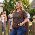 thumbnail image 3 of Agnes Orinda Women's Plus Size T-Shirt Rainbows Stripe Crew Neck Short Sleeve Top 4X Brown, 3 of 8