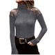 thumbnail image 2 of Puntoco Mujeres Sexy Slim Net Yarn Empalme Sólido Casual Mangas largas Cuello alto Camisas Blusas tops Pullover Puntoco Puntoco-2400, 2 of 3