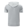 thumbnail image 4 of KXDMNE Mens Quick Dry Short Sleeve Hoodie - with Pocket Solid Color Moisture Wicking Pullover Athletic All Season Performance Workout Top, Light Gray, 3XL, 4 of 5