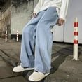 thumbnail image 5 of Korean Fashion Men's Baggy Jeans Elastic Waist Classic olid Color Straight-leg Denim Wide-leg Pants Male Light Blue Grey Black, 5 of 6