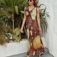 thumbnail image 6 of Autumn Pumpkins Maroon Background Sleeveless Dress Dresses Women Summer Evening Dresses Ladies Bohemia Long Dresses, 6 of 9