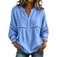thumbnail image 2 of thefmos Women Plus Size Fall Winter V Neck 3/4 Sleeve Eyelet Casual Blouses Loose Pullover Tops Solid Dressy Tunic Tee, Blue XL, 2 of 5