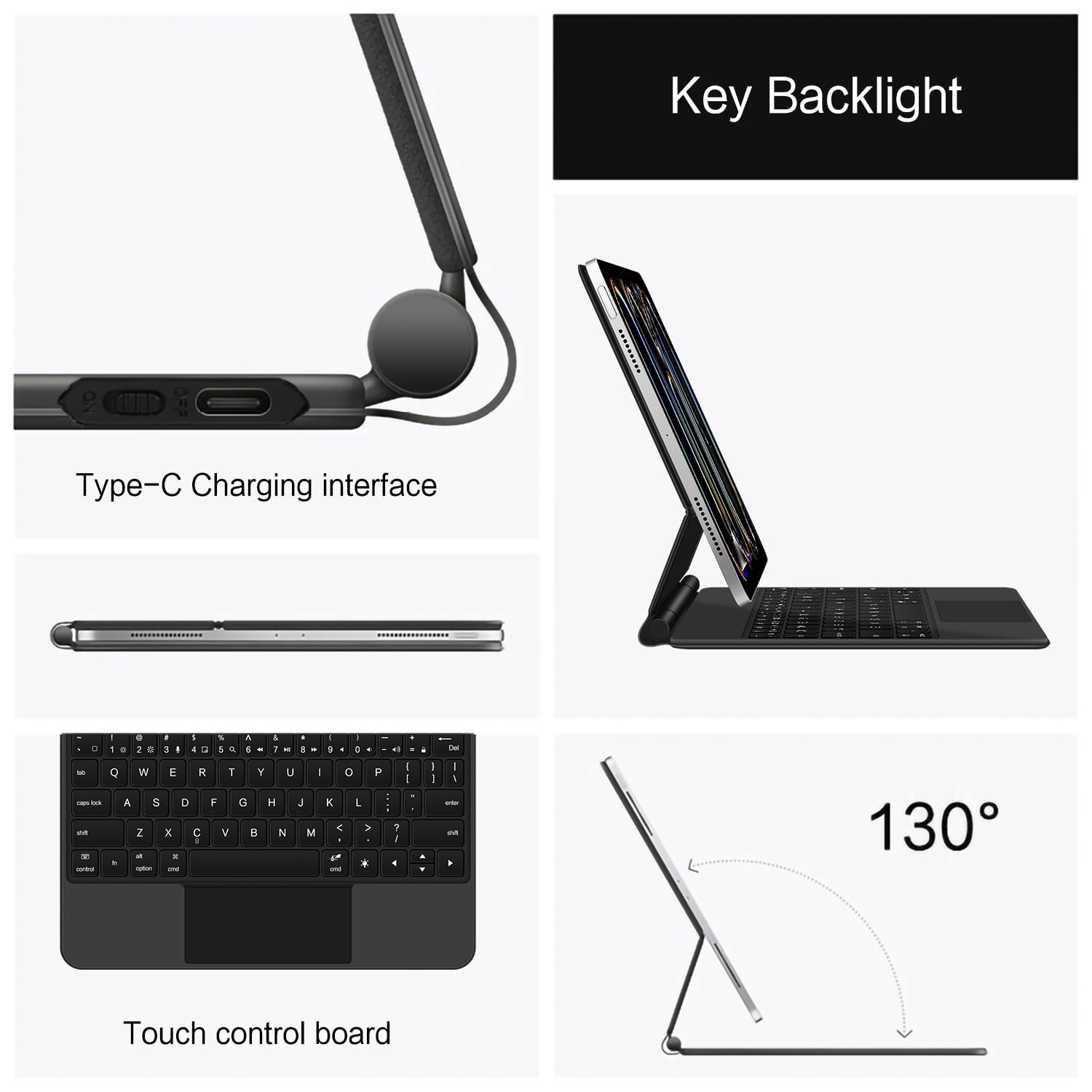 AJIUYU Magic Keyboard for iPad Pro 11 Inch M4 2024 Backlight TrackPad Smart Keyboards Cover Magnetic Case Folio Black