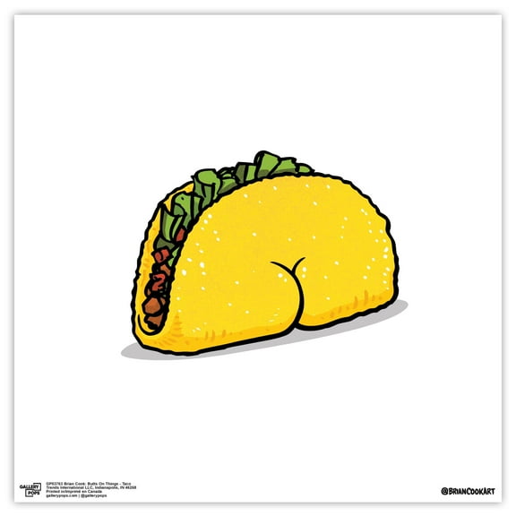 Gallery Pops Brian Cook: Butts On Things - Taco Wall Art, Unframed Version, 12" x 12"