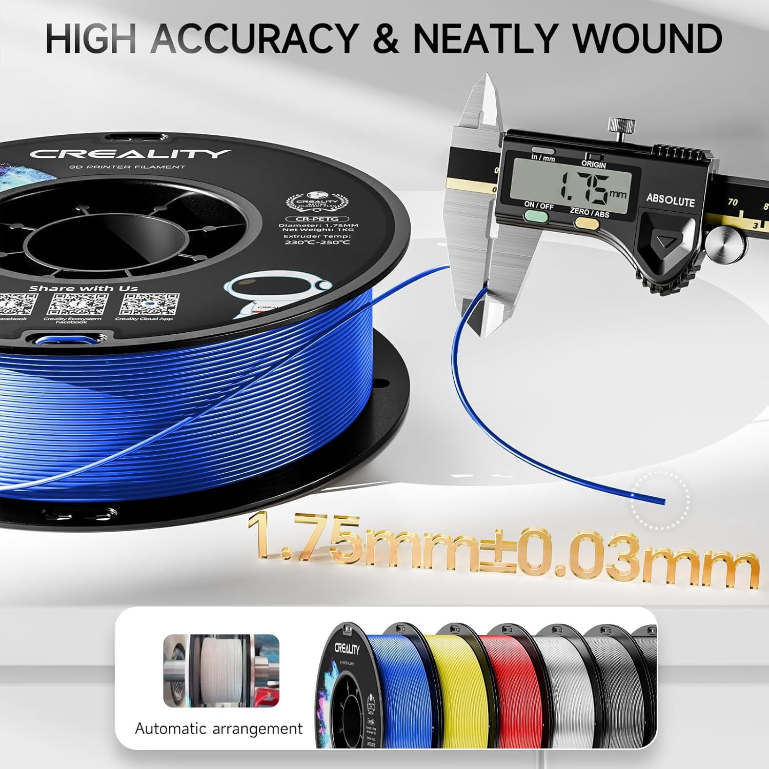 Creality Blue PETG Filament 1.75mm High-Speed 3D Filament for K1 Max 30-600mm/s Printing 1kg/2.2lbs Spool Hyper PETG w Dimensional Accuracy +/- 0.03mm
