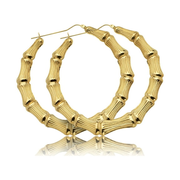LoveBling 10k Yellow Gold Bamboo Hoop Earrings (2.25")