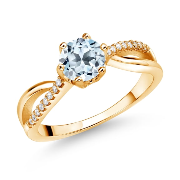 Gem Stone King 18K Yellow Gold Plated Silver Ring Round Topaz and Moissanite (1.08 Cttw) (Size 8)