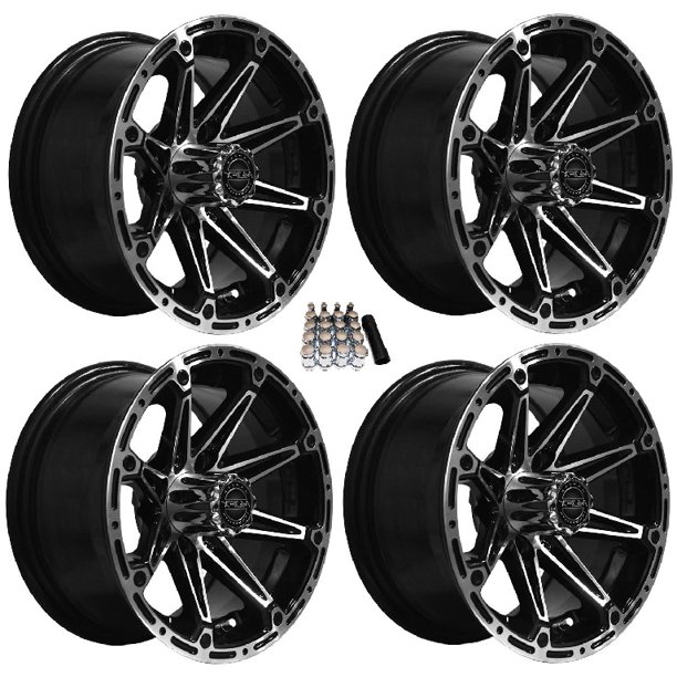 Madjax 12" Element Machined/Black Golf Cart Wheels/Rims (3+3) EZGO