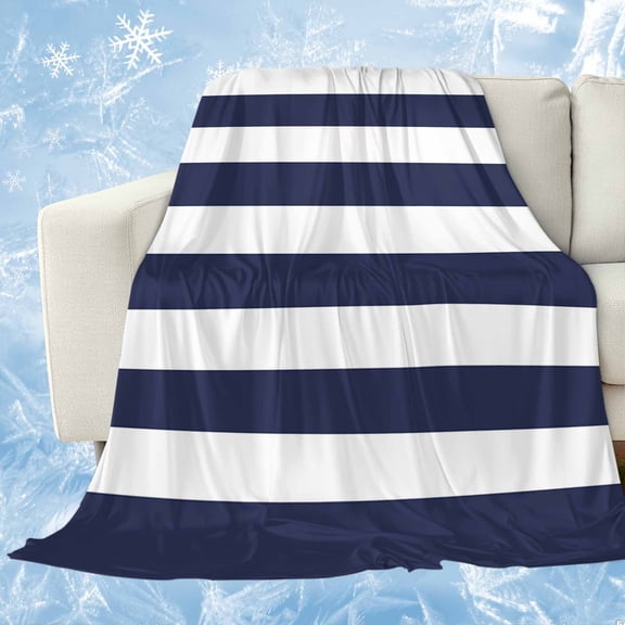 Blue Stripes Cooling Blanket, Lightweight Breathable Summer Throw Blanket with Double Sided Cold Effect, Simple Blue White Texture Picnic Beach Blankets Bed Sheet for Hot Sleepers 60"x80"