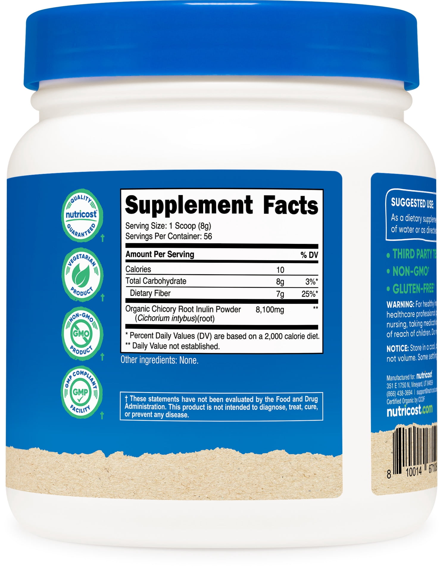 Nutricost Organic Inulin Powder 1LB, 7.5 Grams of Fiber Per Serving, Non-GMO Supplement