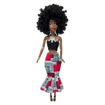 A-Waroom Kids Gift 12 inch Black Dolls African American with Long Hair Moveable Jointed Body Doll Toys for Girls