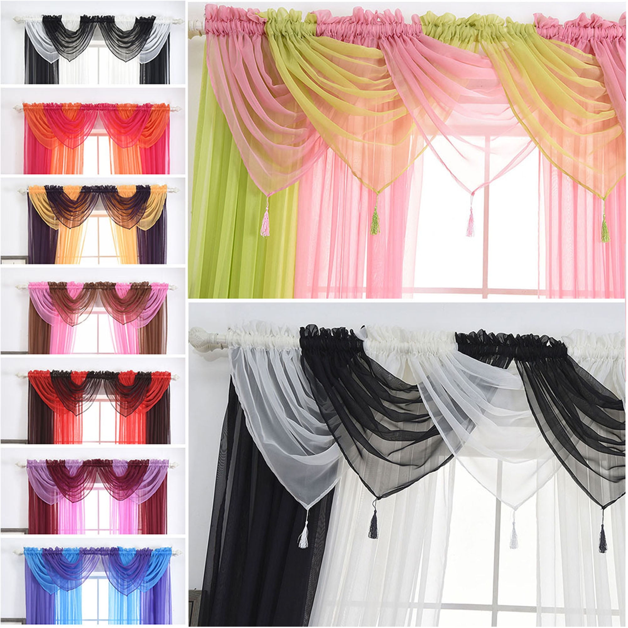 Swag Pelmet Valance Pink Bedroom Curtains Drapes Sheer Fabric Eyelets Rod Pocket 