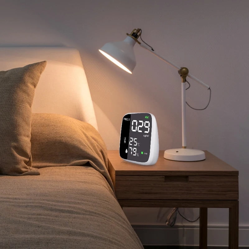 White ABS mini 3-in-1 air quality detector-PM2.5/real-time monitoring of temperature and humidity ｜Laser sensor + three-color over-standard alarm｜0-999µg/m3 range