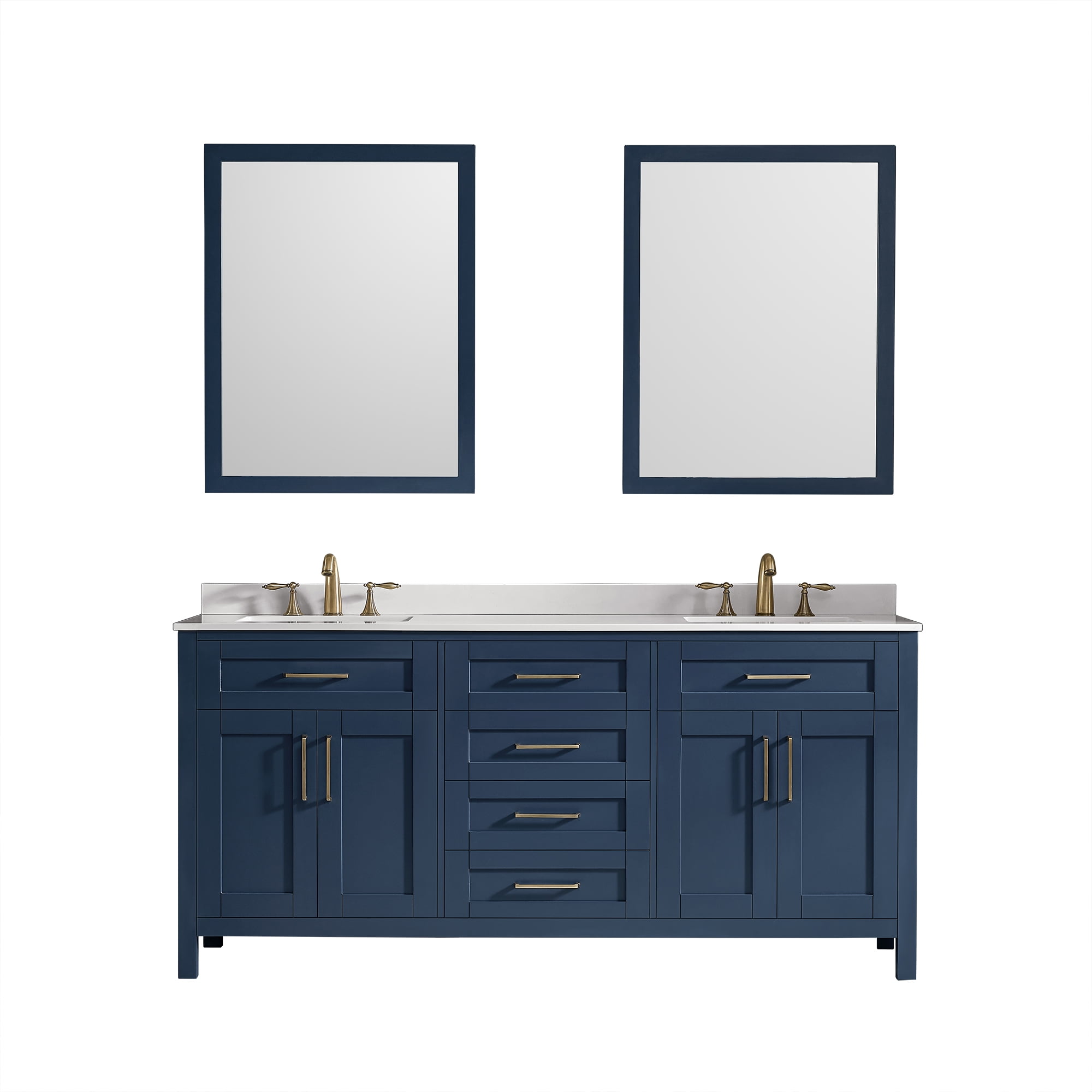OVE Decors Tahoe 72 in. Midnight Blue Double Sink 2Mirror Bathroom Vanity with Bombay White