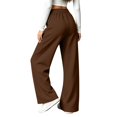 thumbnail image 4 of Wide Leg Sweatpants Women Fall Winter Mid Weight Solid Color Elastic High Waist Straight Leg Casual Pants with Pockets, 4 of 8