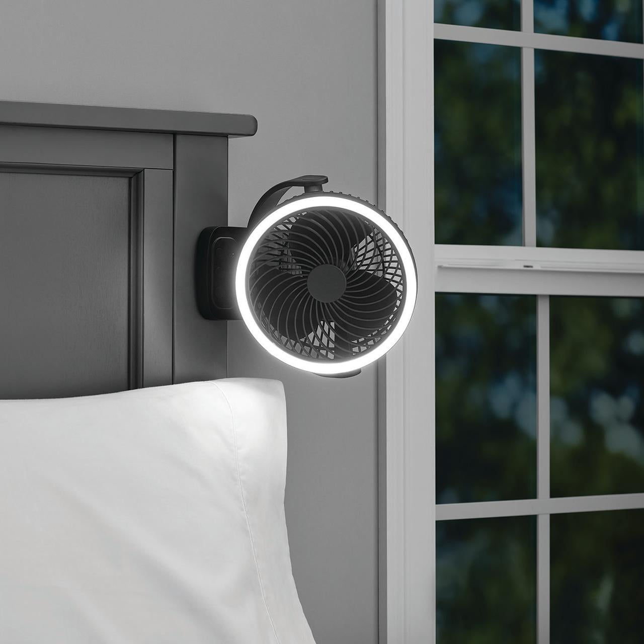 Mainstay 7 "Rechargeable USB Clip and Table Fan with LED Black