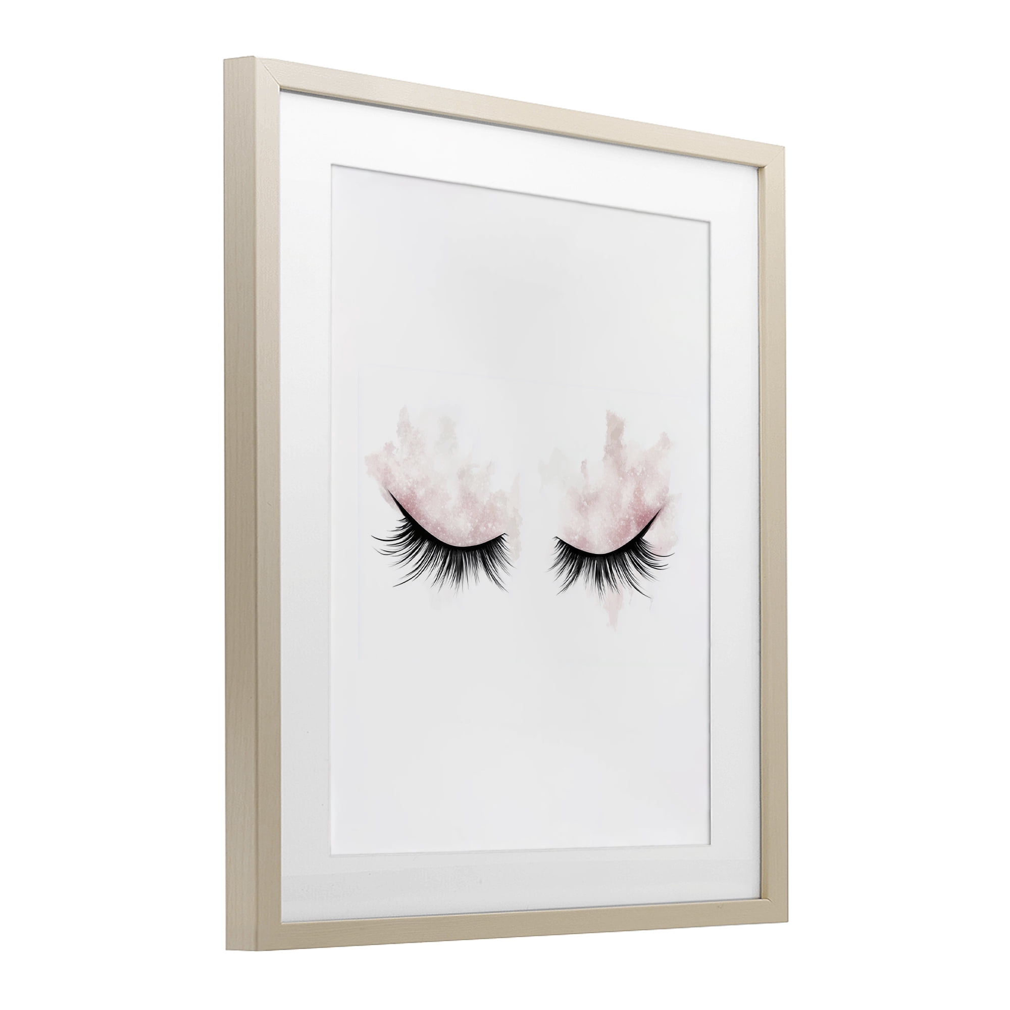 Pastel Pink Makeup & Lashes Birch Framed Print Under Glass, design by Christine Simpson Art