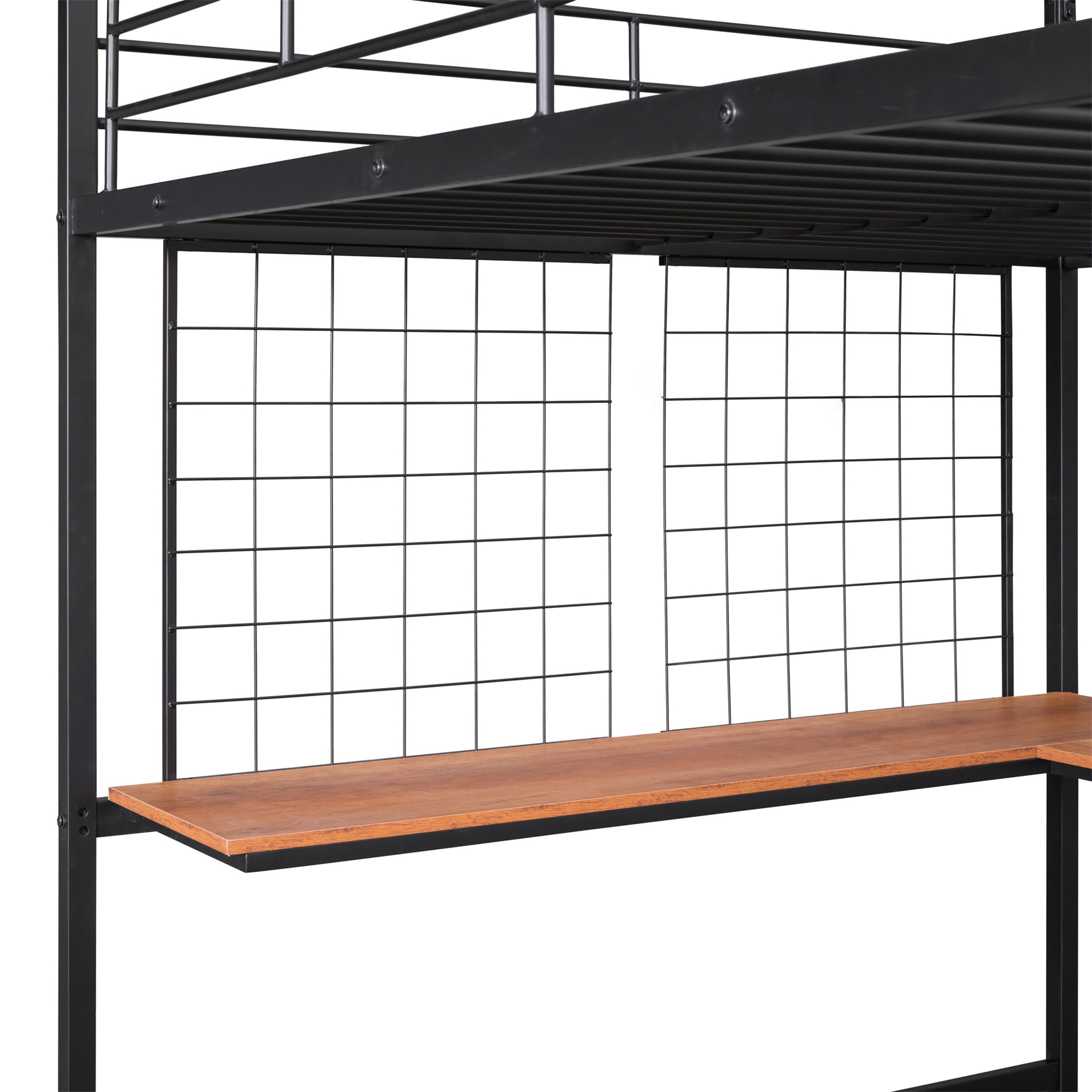 Aukfa Full Size Loft Bed with L shape Desk, Heavy Duty Metal Bed Frame for Teens Adults, Black