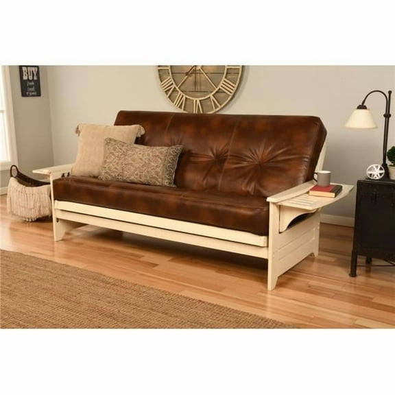 Phoenix Antique White Futon Frame with Oregon Trail Saddle Mattress - Full Size