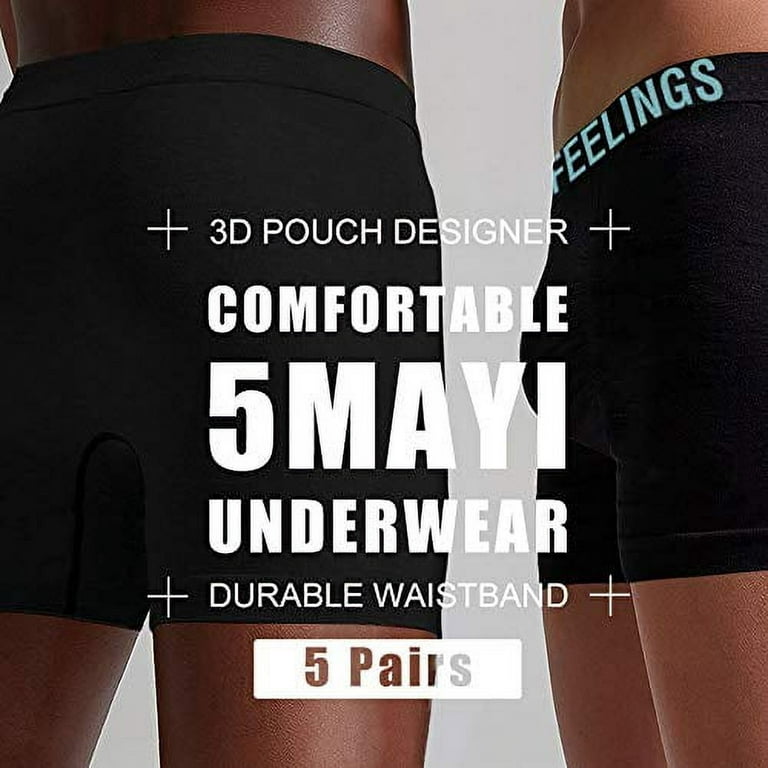 5Mayi Men's Underwear Boxer Briefs Cotton Black Mens Boxer Briefs Underwear  Men Pack of 5 Wide Waistband L 