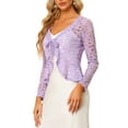 thumbnail image 5 of INSPIRE CHIC Valentine's Day Women's Floral Lace Cardigans Tie Front Ruffled Hem Sheer Crop Bolero Shrug S Light Purple, 5 of 7