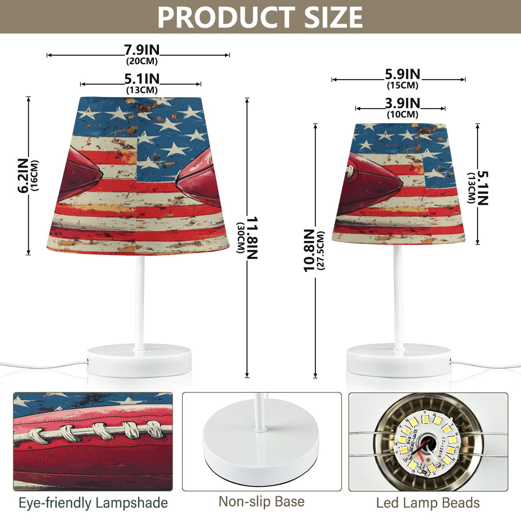LED Desk Lamp Football on American Flag Table Nightstand Lamps with 3 Color Temperatures for Home Bedroom Living Room Decor 6x11