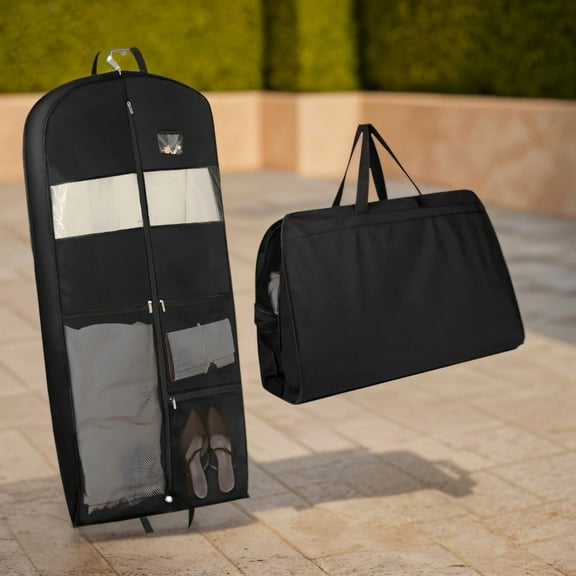 Foldable Garment Bag for Travel - Dust-Proof Hanging Suit Carrier with Sturdy Handle for Dresses, Coats & Formal Wear