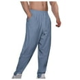 thumbnail image 2 of HOMADLES Mens Jogger Sweatpants Elastic Waist Drawstring Straight Leg Linen Mens Open Bottom Pants Light Blue M, 2 of 8